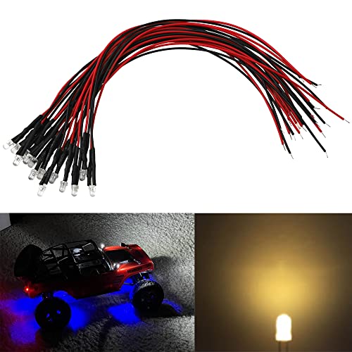15PCS HIRCQOO RC Car 3MM & 5MM Pre Wired Led Light Emitting Diodes 12V Mini Single Led Bulbs Compatible with Traxxas TRX-4 TRX-6 Axial SCX10 90046 1/10 RC Crawler Car Truck DIY Parts (3mm,Yellow) - size: 3mm,Yellow