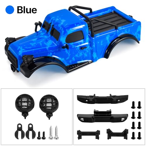 1/18 RC Car Body Shell, Pickup Truck Casing Compatible with TRX4M Defender, Bronco & Wrangler, ABS Impact-Resistant Upgrade Parts for 1/18 RC Crawler (Blue) - color: Blue