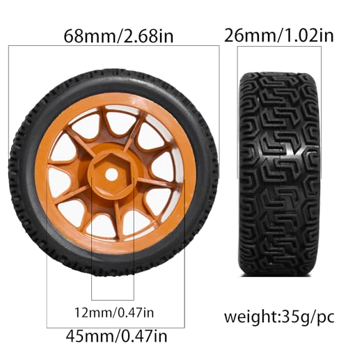 REDSPIDER 12mm Hex RC Wheels and Tires Nylon Wheel Rims OD68mm Rubber Tires Compatible with Tamiya TT01 TT02 XV01 HSP HPI Kyosho Traxxas WLtoys 1/10 1/12 On-Road Touring Car (Brown) - color: Brown
