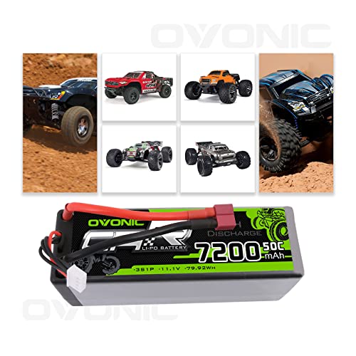 OVONIC 3s Lipo Battery 80C 7200mAh 11.1V Lipo Battery with Dean-Style T Connector for 1/8 1/10 RC Car Truck Boat Vehicles