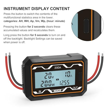 Watt Meter Power Analyzer LCD 200 A DC 0 60 V ABS Tester for RC Solar Battery Test