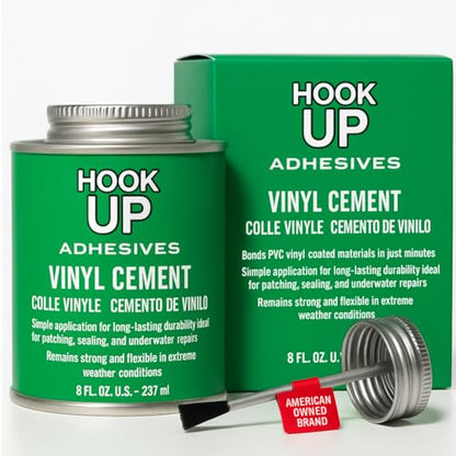 Vinyl Cement – Waterproof Pool Liner Repair Glue for Vinyl & PVC, Fast-Drying Flexible Contact Cement for Inflatables, Air Mattresses, Boats, Tarps, Hot Tubs & Pool Patch Repairs (8 oz) - size: 8 oz
