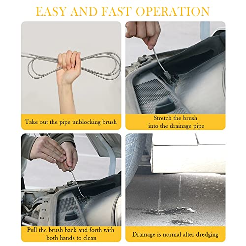 OFBAND 60" Extended Sunroof Drain Cleaning Tool - Stainless Steel 90°Flexible Drain Brush with Soft Nylon Wool for Drainage Pipes Cleaning - Car Detailing Kit Interior Cleaner