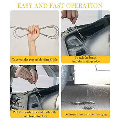 OFBAND 60" Extended Sunroof Drain Cleaning Tool - Stainless Steel 90°Flexible Drain Brush with Soft Nylon Wool for Drainage Pipes Cleaning - Car Detailing Kit Interior Cleaner