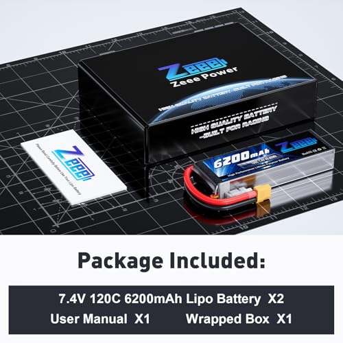 Zeee 2S 6200mAh Lipo Battery 7.4V 120C with XT60 Connector (2 Pack) | Soft Case RC Car Battery for RC Vehicles RC Truck Tank Truggy Boat Racing Hobby Models