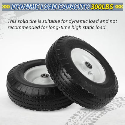 4.10/3.50-6 Flat Free Tire and Wheel, 12" Solid Wheel, 3"-3.5''-4.5'' Centered Hub, and 3/4" & 5/8" Bearings, Replacement for Lawnmower, Wheelbarrow, All Purpose Utility Tire on Wheel