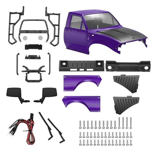 RC Pickup Body Shell with Bed Rack and Light kit & 2PCS Hanging Ball Nuts for 1/24 RC Crawler Axial SCX24 C10 Bronco Wrangler Base Camp 4Runner (Black & Purple) - color: Black & Purple
