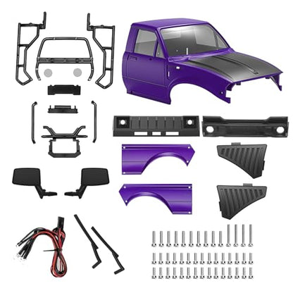 RC Pickup Body Shell with Bed Rack and Light kit & 2PCS Hanging Ball Nuts for 1/24 RC Crawler Axial SCX24 C10 Bronco Wrangler Base Camp 4Runner (Black & Purple) - color: Black & Purple