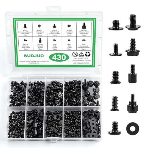 430Pcs Computer Screws Assortment Kit with Motherboard Standoffs & Screws, Computer Case Screws for SSD, Hard Drive, GPU, Fan & More PC Parts, Ideal for DIY PC Maintenance