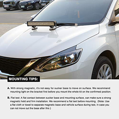 Nilight 2PCS Magnetic Base LED Light Bar Mounting Brackets, Powerful Sucker Holder for Bottom-Mounted Offroad Work Auxiliary Lamps Mounts on Hood A-Pillar