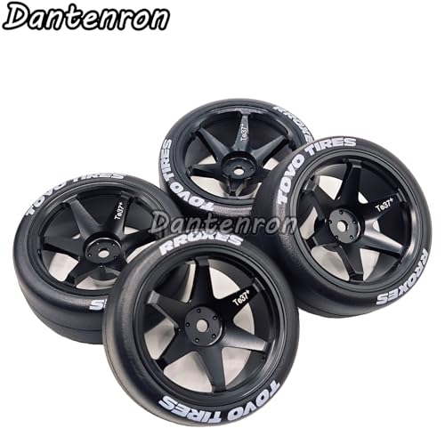 1/10 RC Drift Aluminum Wheels and Tires OD 65mm 1/12 Hard Drift Racing Tyres 12mm Hex for 1:10 Rally Street On Road Touring Car Tamiya TT01 TT02 XV01 TA06 A959 PTG2 KYOSHO 4PCS (Black) - color: Black