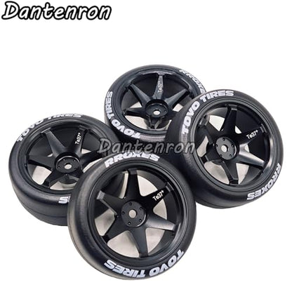 1/10 RC Drift Aluminum Wheels and Tires OD 65mm 1/12 Hard Drift Racing Tyres 12mm Hex for 1:10 Rally Street On Road Touring Car Tamiya TT01 TT02 XV01 TA06 A959 PTG2 KYOSHO 4PCS (Black) - color: Black