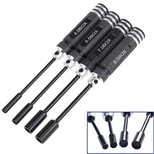 4PCS Hex Nut Key Socket,RC Repair Tools 4.0 5.5 7.0 8.0mm Spanner Box,Flat Head Screwdrivers Screw Drivers Wrench & RC Car Work Stand Repair Workstation 360 Degree Rotation Lift with Screws Tray