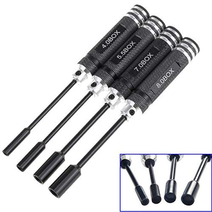 4PCS Hex Nut Key Socket,RC Repair Tools 4.0 5.5 7.0 8.0mm Spanner Box,Flat Head Screwdrivers Screw Drivers Wrench & RC Car Work Stand Repair Workstation 360 Degree Rotation Lift with Screws Tray