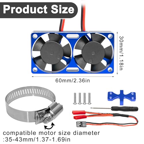 1/7 1/8 1/10 RC Cooling Fan Heat Sink with Adjustable Mount 35-43mm | for 1/7 1/8 1/10 RC Crawler Car 3660 3670 4074 4068 4274, 22000 RPM - style: Blue 30*30mm