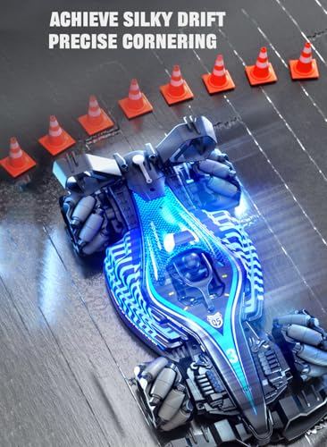 RC Stunt Car, Gesture Sensing Remote Control Car with Sound Lights and Spray, 2.4GHz 4WD 360° Rotating RC Cars with 3 Batteries for Teens (Blue) - color: Blue, size: 3 Batteries