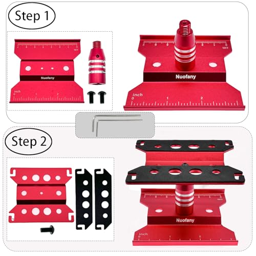 RC Car Aluminum Repair Workstation 360 Degree Rotation Lift Lower Work Stand w/Screw Tray for SCX24 TRX4M FCX24 1/16 1/18 1/24 Scale RC Truck Crawler Buggy (Red) - style: Red