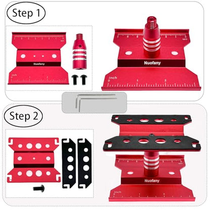 RC Car Aluminum Repair Workstation 360 Degree Rotation Lift Lower Work Stand w/Screw Tray for SCX24 TRX4M FCX24 1/16 1/18 1/24 Scale RC Truck Crawler Buggy (Red) - style: Red