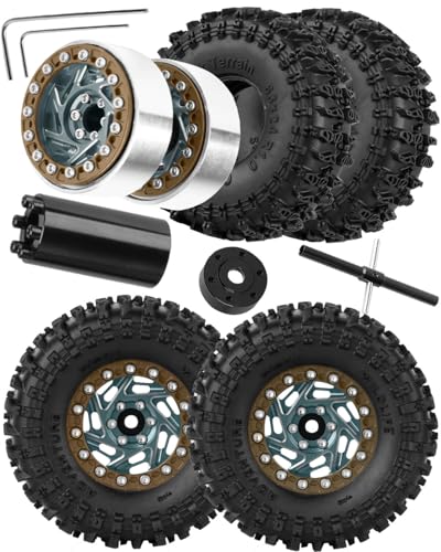 1.3 Dually Beadlock RC Wheel RC Tires for 1/24 1/18 SCX24 FCX24 TRX4M Ascent-18 RC Crawler,Aluminum 1.3" Wheel Hub Rim RC Truck Tires 4pcs w/Adjustable Offset 4PCS Titanium - color: Titanium/4pcs