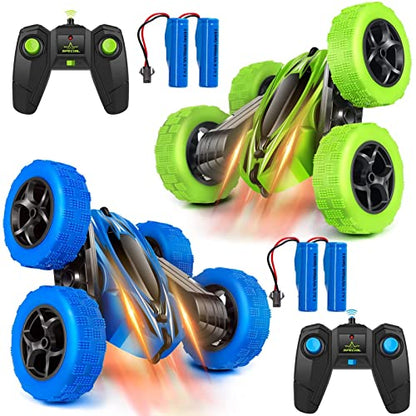 Lumiparty 2PACK RC Stunt Car Remote Control Car for Kids, 2.4Ghz High Speed Rock Crawler Vehicle,360 Rotating 4WD Off Road Double Sided Rotating Tumbling Rc Car with 4 Rechargeable Battery.