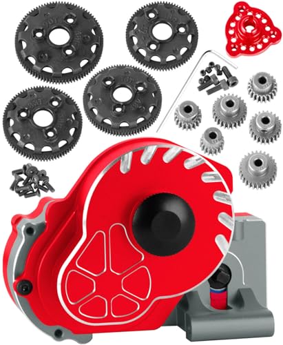 Aluminum Transmission Gearbox w/Gear Upgrades Part for 1/10 Slash 2WD (VXL),Rustler 2WD (VXL),Stampede 2WD (VXL),Bandit 2WD (VXL),Red - color: Red - (Upgrades)