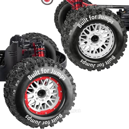 17mm Hex 1/7 1/8 1/10 RC Wheels and Tires for 1/10 Revo/Summit/T-Maxx/E-Revo,1/8 Kraton/Outcast/Fireteam/Notorious 6S,Sledge,1/7 Fireteam 6S,etc RC Monster Truck,(4Pcs) Red White - color: Red White - (Rc Truck Tires)