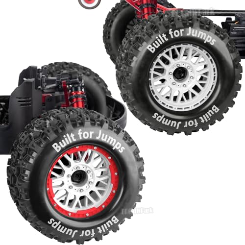 17mm Hex 1/7 1/8 1/10 RC Wheels and Tires for 1/10 Revo/Summit/T-Maxx/E-Revo,1/8 Kraton/Outcast/Fireteam/Notorious 6S,Sledge,1/7 Fireteam 6S,etc RC Monster Truck,(4Pcs) Red White - color: Red White - (Rc Truck Tires)