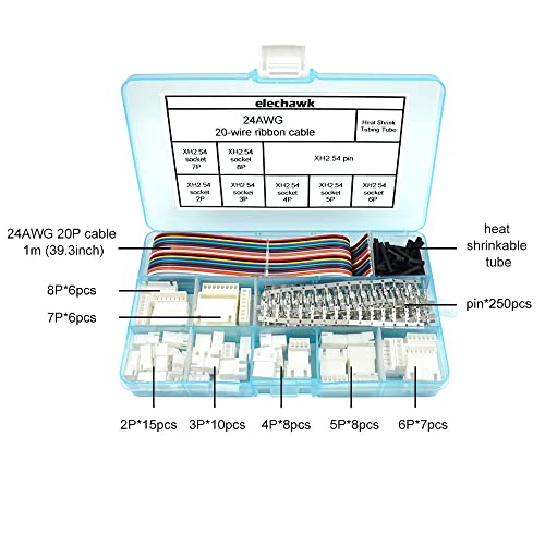 XH 2.54mm Connectors Socket Pin Header and Ribbon Cables Wires Kit Compatible with JST-XH Connector 2/3/4/5/6/7/8 Male Pin Housing
