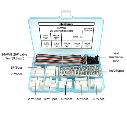 XH 2.54mm Connectors Socket Pin Header and Ribbon Cables Wires Kit Compatible with JST-XH Connector 2/3/4/5/6/7/8 Male Pin Housing