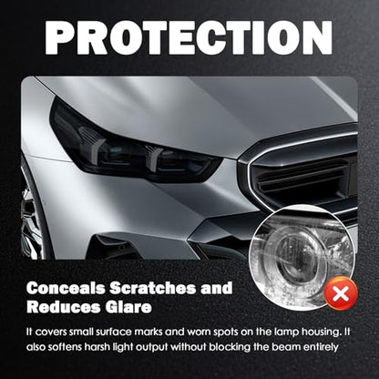 12×47" Car Headlight Tint Film,Self Adhesive Taillight Tint Film for Headlights/Fog Lights/Tail Lights,Waterproof Non-Marking Tail Light Tints Films Kit with Squeegee & Cutter (Black) - color: Black
