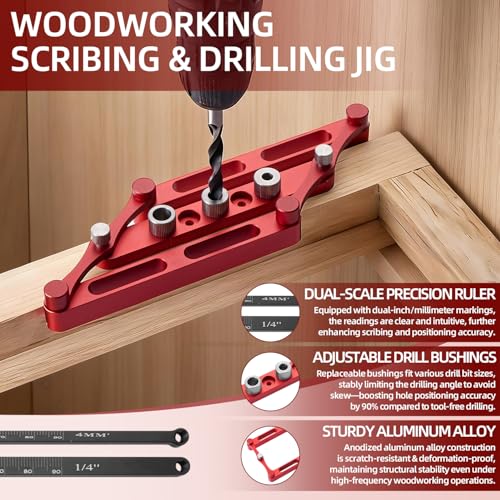Positioner Locator Tool Dowel Jig Woodworking Joinery Hole Drill Guide，Center Finder Gauge with Self Centering Interchangeable Rods，Woodworking Marking Gauge for Precise Mortise and Tenon Jig