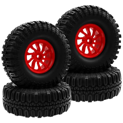 RC 1.9" RC Tires and Wheel Nylon Rims 12mm Hex Hub OD 106mm/4.25" Rubber Tyre 10-Spoke Compatible with 1/10 Axial SCX10 RC4WD D90 Tamiya CC01 TF2 Traxxas TRX4 RC Crawler (Red) - color: Red