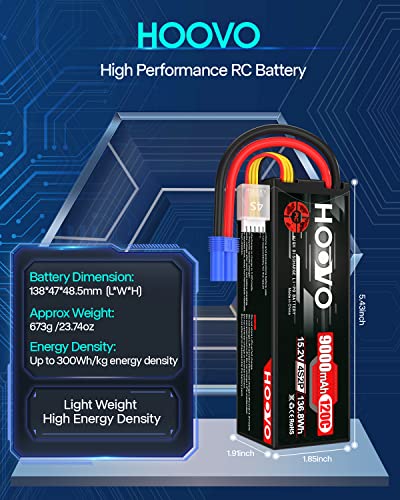 HOOVO 4S Lipo Battery 15.2V 9000mAh 120C RC Battery HV EC5 Plug 2 Pack | High Voltage,Hard Case, compatible for RC Cars Boats Trucks Buggies Drones RC Vehicles - style: 4S 9000mAh