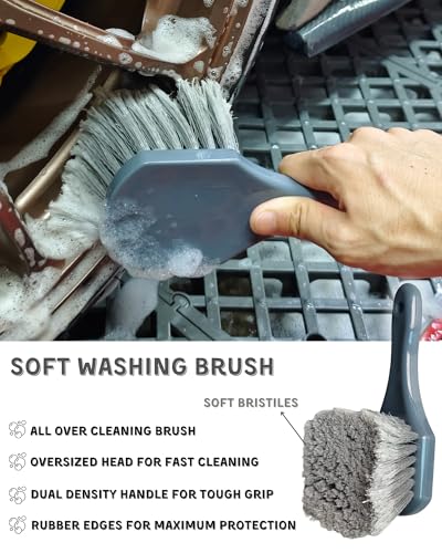 8PCS Pro Wheel Cleaning Kit - Synthetic Wool Brushes, Detailing Brush, Tire Brush, Wash Mitt, Drying Towel & Carry on Bag - Scratch-Free Rim Cleaning Kit - color: Grey & Black