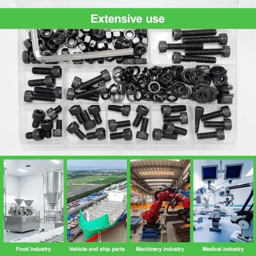 177 Pieces M6 x 8/10 /12/14 /16/18 /20 /30mm Socket Head Screws M6 Long Screws Metric Screws Bolts Washers Nuts Kit Machine Screw Assortment Kit 12.9 Grade Alloy Steel Fully Threaded for Furniture - size: M6x8/10/12/14/16/18/20/30mm-177Pcs
