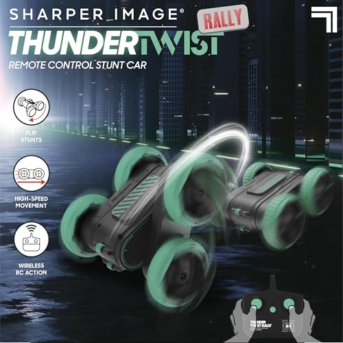 Sharper Image® Thunder Twist Rally - RC Stunt Car with Rechargeable Battery, High-Speed 360° Stunts, Double-Sided Driving, 2.4 GHz Remote Control, LED Lights, Flips & Spins Rotating Car Kids Toy Gift