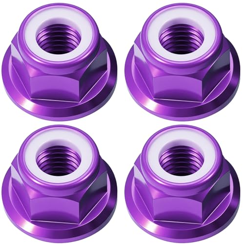 4Pcs M4 Flange Nuts Aluminum, M4-0.7mm Hex Flange Nylon Insert Lock Nuts for 1/10 Scale RC Car Traxxas Slash 4x4 2WD Stampede VXL Rustler VXL HPI Redcat Axial Racing Truck Buggy Crawler Wheels - color: Purple, size: 4Pcs