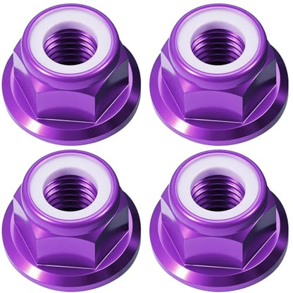 4Pcs M4 Flange Nuts Aluminum, M4-0.7mm Hex Flange Nylon Insert Lock Nuts for 1/10 Scale RC Car Traxxas Slash 4x4 2WD Stampede VXL Rustler VXL HPI Redcat Axial Racing Truck Buggy Crawler Wheels - color: Purple, size: 4Pcs