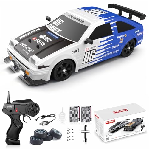 RC Drift Car Remote Control Car 2.4ghz 1/16 Scale 4WD High Speed RC Cars Vehicle with LED Lights Two Batteries and Drifting Tire Racing Sport Toy for Adults Boys Girls Kids Gift - color: G-blue-1