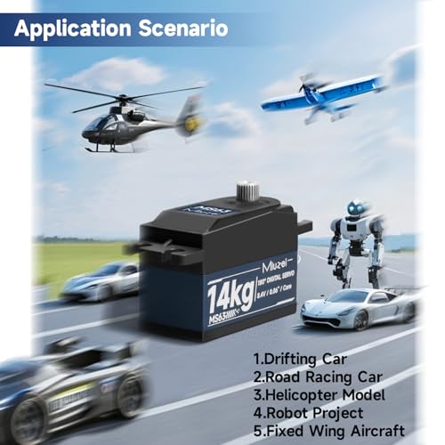 RC Digital Servo 14kg Low Profile Servo Metal Gear High Torque (1 | Steering Servo for 1/10 1/12 RC Drift Touring On-Road Cars, Fixed Wing Airplane, Helicopter, Mini Robot Projects