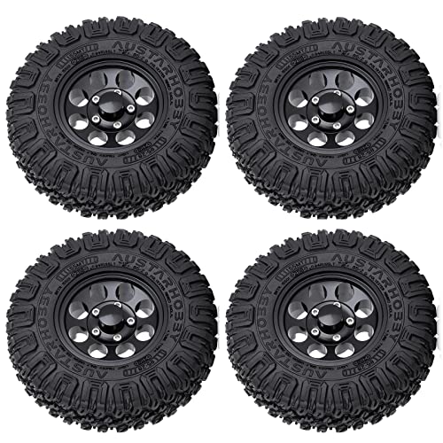 4PCS 1.55inch Tyres Beadlock Plastic Wheel Rims Hub Rubber Tires Set Compatible with 1:10 RC Crawler Axial AX90069 D90 TF2 Tamiya CC01 LC70 MST JIMNY (Black) - color: 85mm-black