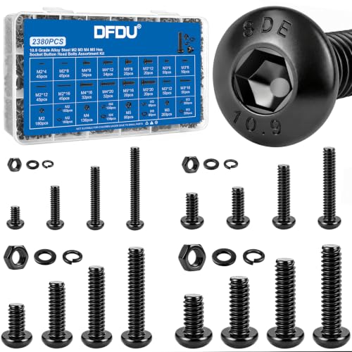 2380PCS Hex Socket Button Head Screws Assortment Kit 10.9 Alloy M2-M5 | M2 M3 M4 M5 Black Zinc Plated Machine Bolts and Nuts, Flat & Spring Washer, with Organizer Case for DIY, Electronics, RC Car - size: G10.9 M2M3M4M5 2380PCS