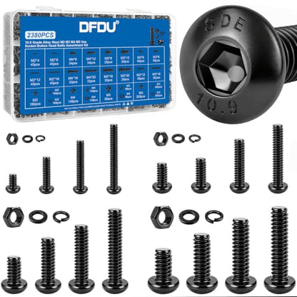 2380PCS Hex Socket Button Head Screws Assortment Kit 10.9 Alloy M2-M5 | M2 M3 M4 M5 Black Zinc Plated Machine Bolts and Nuts, Flat & Spring Washer, with Organizer Case for DIY, Electronics, RC Car - size: G10.9 M2M3M4M5 2380PCS