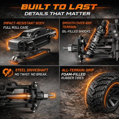 UDIRC 1610S 56+ MPH Brushless RC Car for Adults, Standing Backflip in Stock Setup, All Terrain Fast RC Truck, 1:16 4WD Monster Truck, 3S Battery and Programming Card Included, RTR - color: With Battery and Esc Card