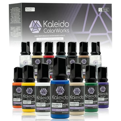Gaahleri Kaleido Primary Matt 12-Color Set Water-Based Acrylic Airbrush Paint Kit for Scale Models, Gundam, Mecha, Cars & Miniatures – Pre-Thinned, High Gloss, Fast-Drying, with Thinner & Cleaner - color: 12 Primary Matt Colors Set