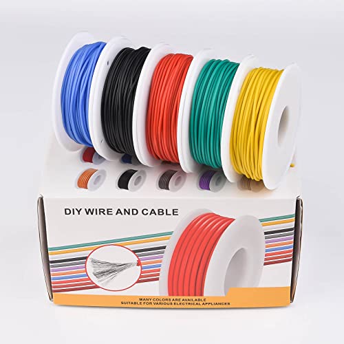 28 AWG Stranded Electrical Wire 28 Gauge Tinned Copper Wires Flexible Silicone Electric Hookup Wire Kit OD:1.2mm, 5 Colors 32.8ft/10m Each, DIY/Automotive/Home/Power Wiring Kit by Sznnzd™ - size: 5 Colors each 32.8Ft, style: 28AWG-Stranded