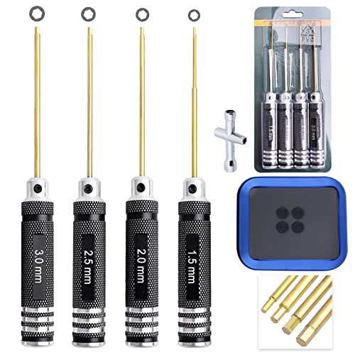 HobbyPark RC Hex Driver Set 1.5mm 2.0mm 2.5mm 3.0mm 4pcs Hex Allen Screwdriver Kit, Screw Tray, Wrench Tool Kit for Multi-Axis FPV Racing Drone RC Quadcopter Helicopter Car Models