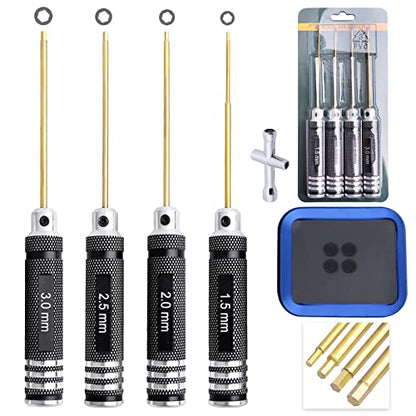 HobbyPark RC Hex Driver Set 1.5mm 2.0mm 2.5mm 3.0mm 4pcs Hex Allen Screwdriver Kit, Screw Tray, Wrench Tool Kit for Multi-Axis FPV Racing Drone RC Quadcopter Helicopter Car Models