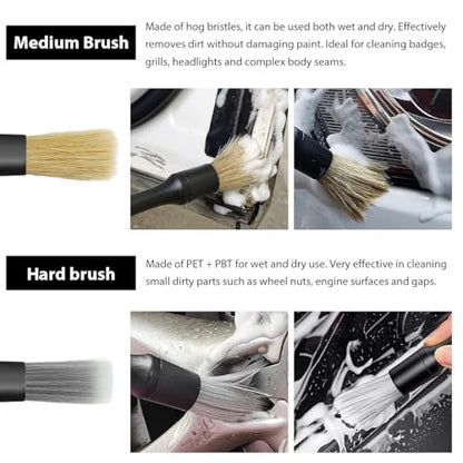 4 PCS Car Detailing Brush Set, Boars Bristle No Scratch Dusting Tool Cleaning Auto Interior or Exterior, Premium Brushes Cleaning Supplies for Dashboard Air Vent Seat Wheel