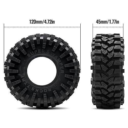 OGRC 1.9" RC Tires All Terrain Tires for SCX10 1/10 RC Crawler (120 * 45mm) | 112g/PC, with Foam Inserts, for SCX10 TRX4 Gen8 1/10 Scale Rock Crawlers